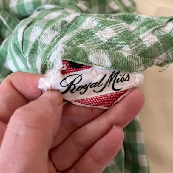 Vintage 60s Royal Miss Green Gingham Sundress Drop Waist Cottagecore Mod - Picture 7 of 8